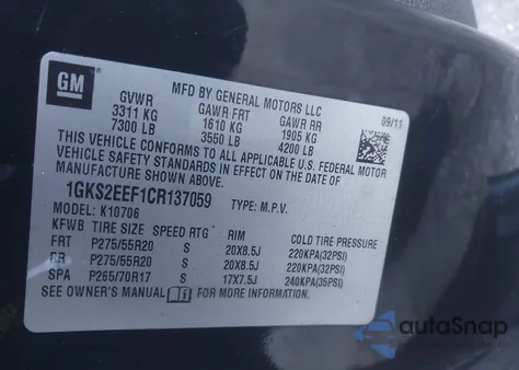 2012 GMC Yukon Denali from USA, damaged, VIN 1GKS2EEF1CR137059